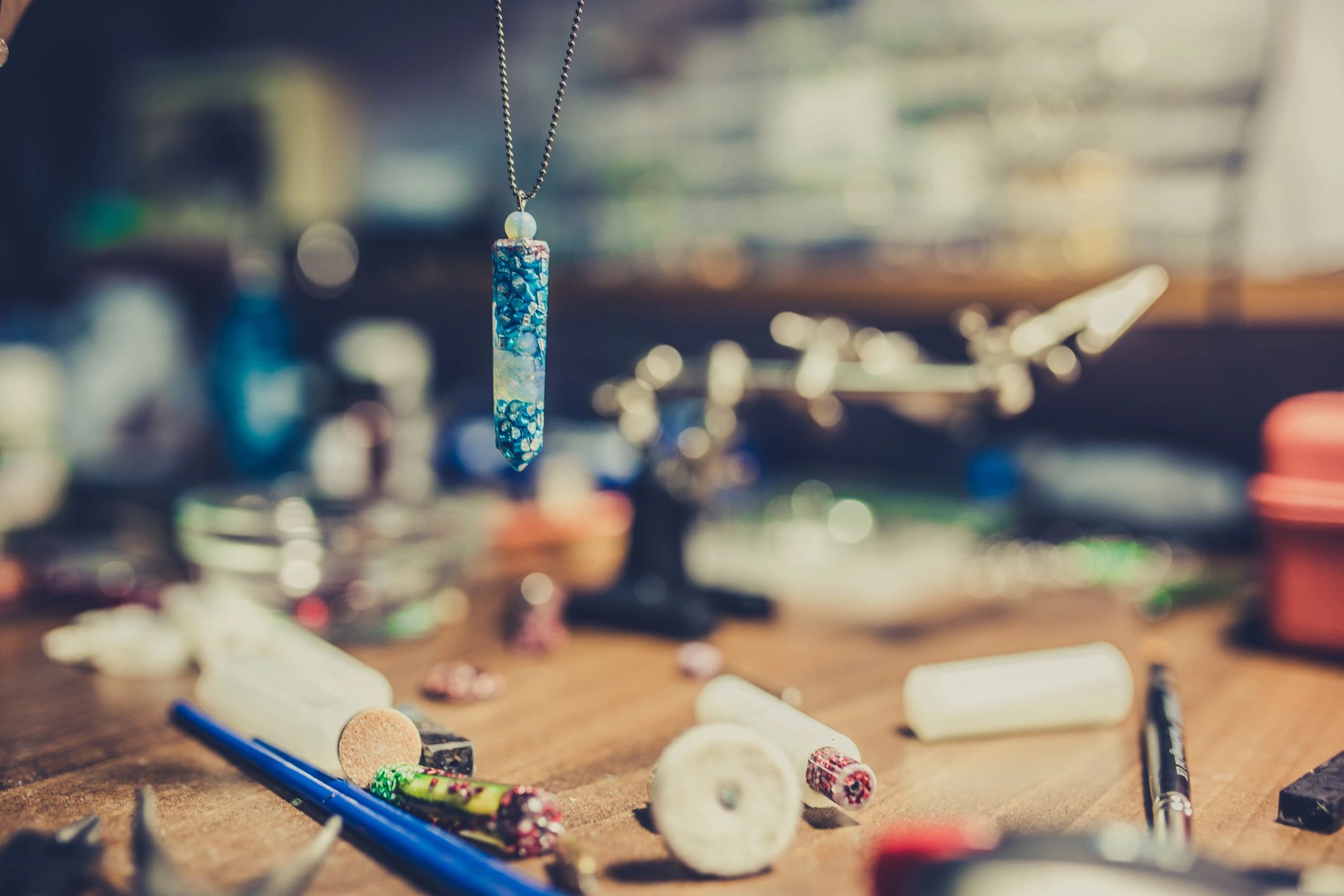 Jewelry maker working at a workbench