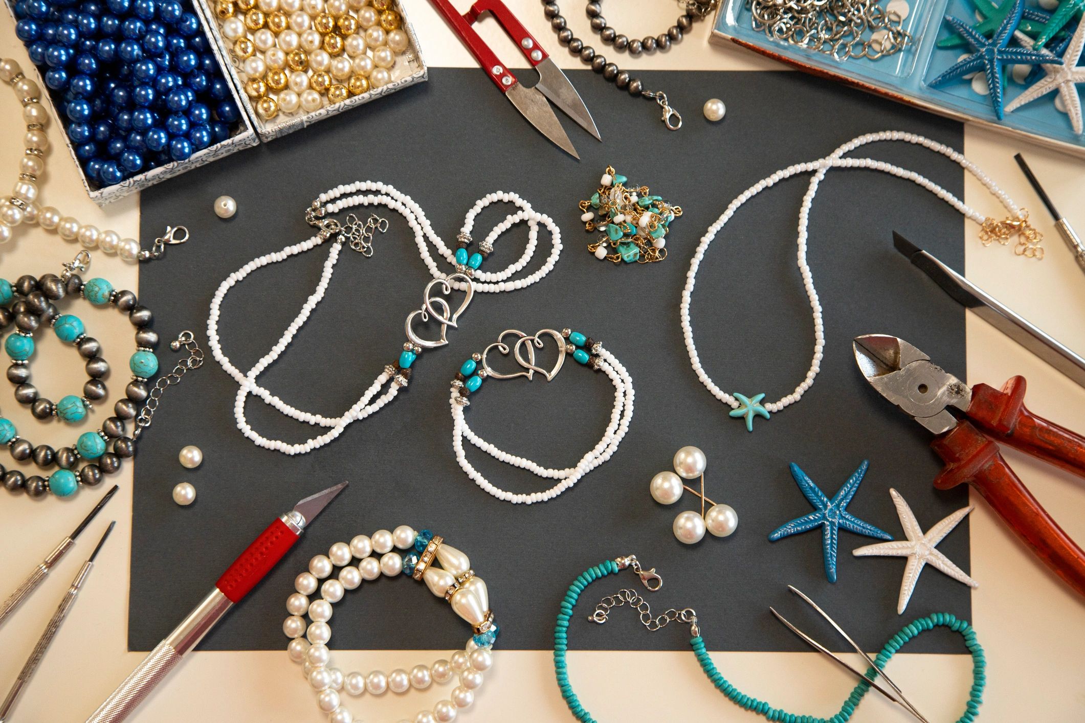 Handmade jewelry pieces arranged for display